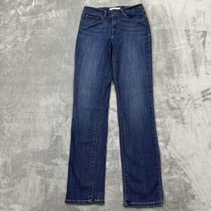 Levis Jeans Womens 4 Blue Mid Rise Skinny‎ Stretch Dark Wash Denim Preppy Logo